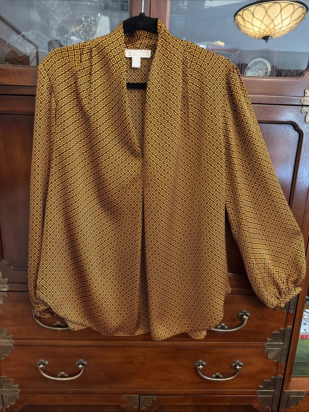 Michael Kors Mustard Geometric Open-Front Blouse